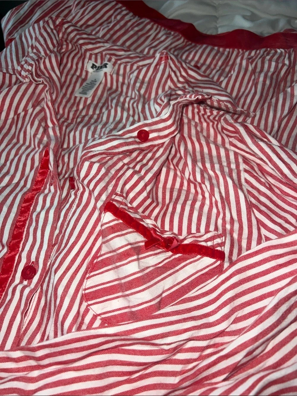 Victoria's Secret PINK Red & White Striped Pajama Set Size Medium